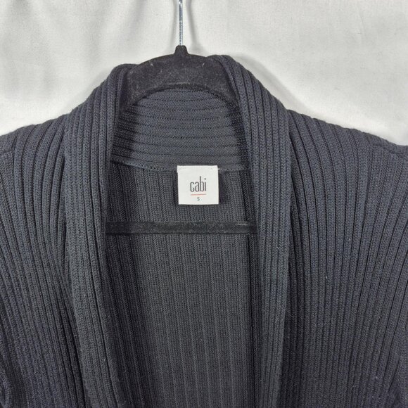 Cabi Sweater Womens S Black Ribbed Knit Cardigan Open Front Duster Long Sleeve - Picture 3 of 7